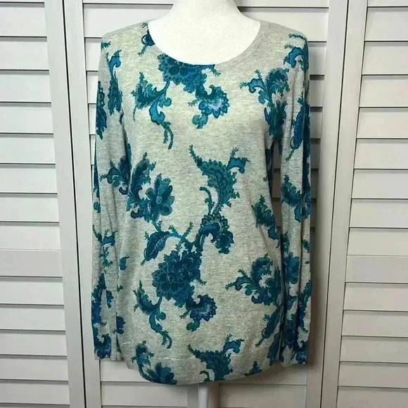 LOFT Floral Paisley Wool Blend Scoop Neck Sweater Size Medium - Picture 2 of 9